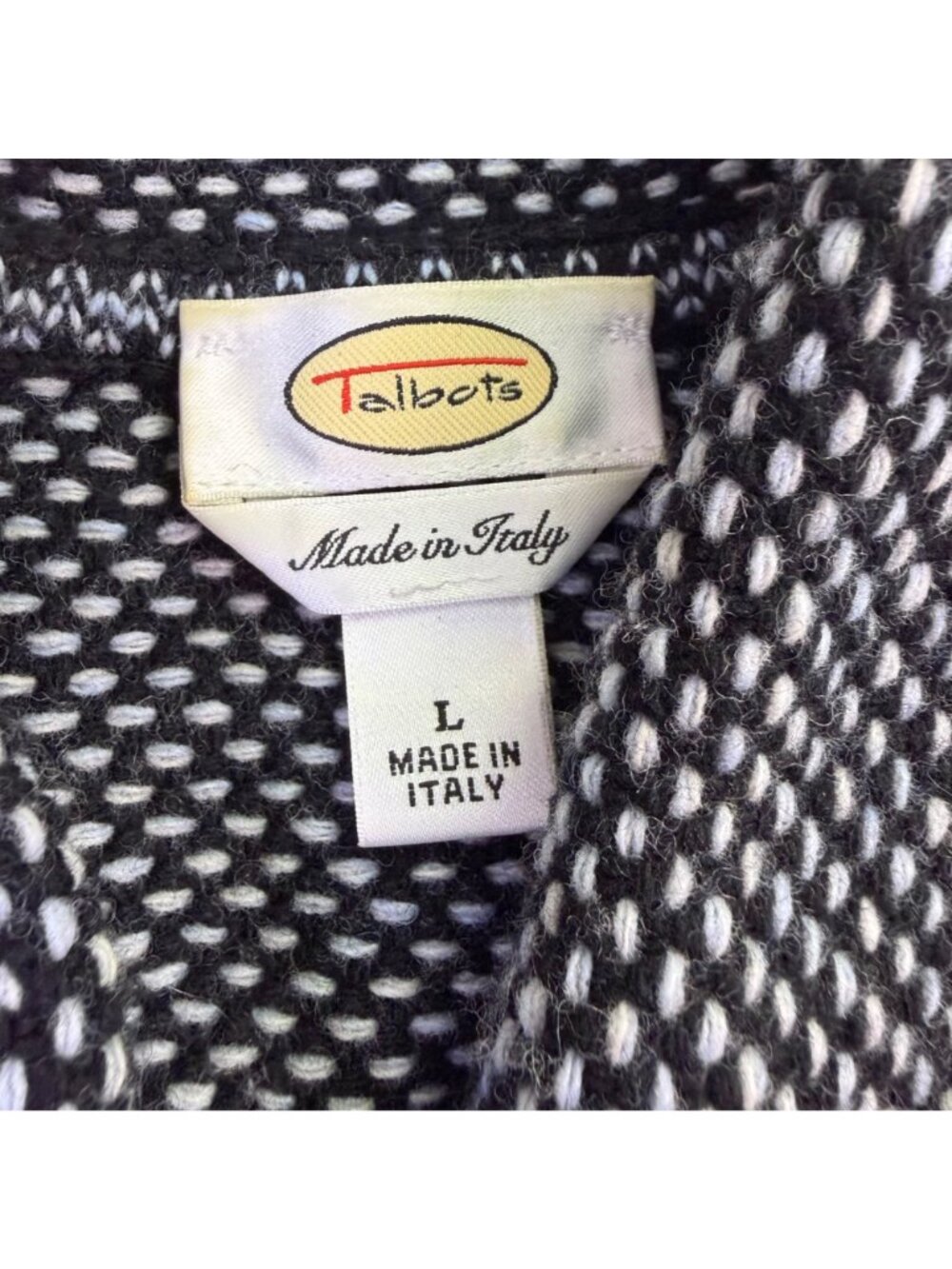 Talbots Womens Black & White Wool Blend Skirt Suit Set Italy Jacket Skirt Size L image 6